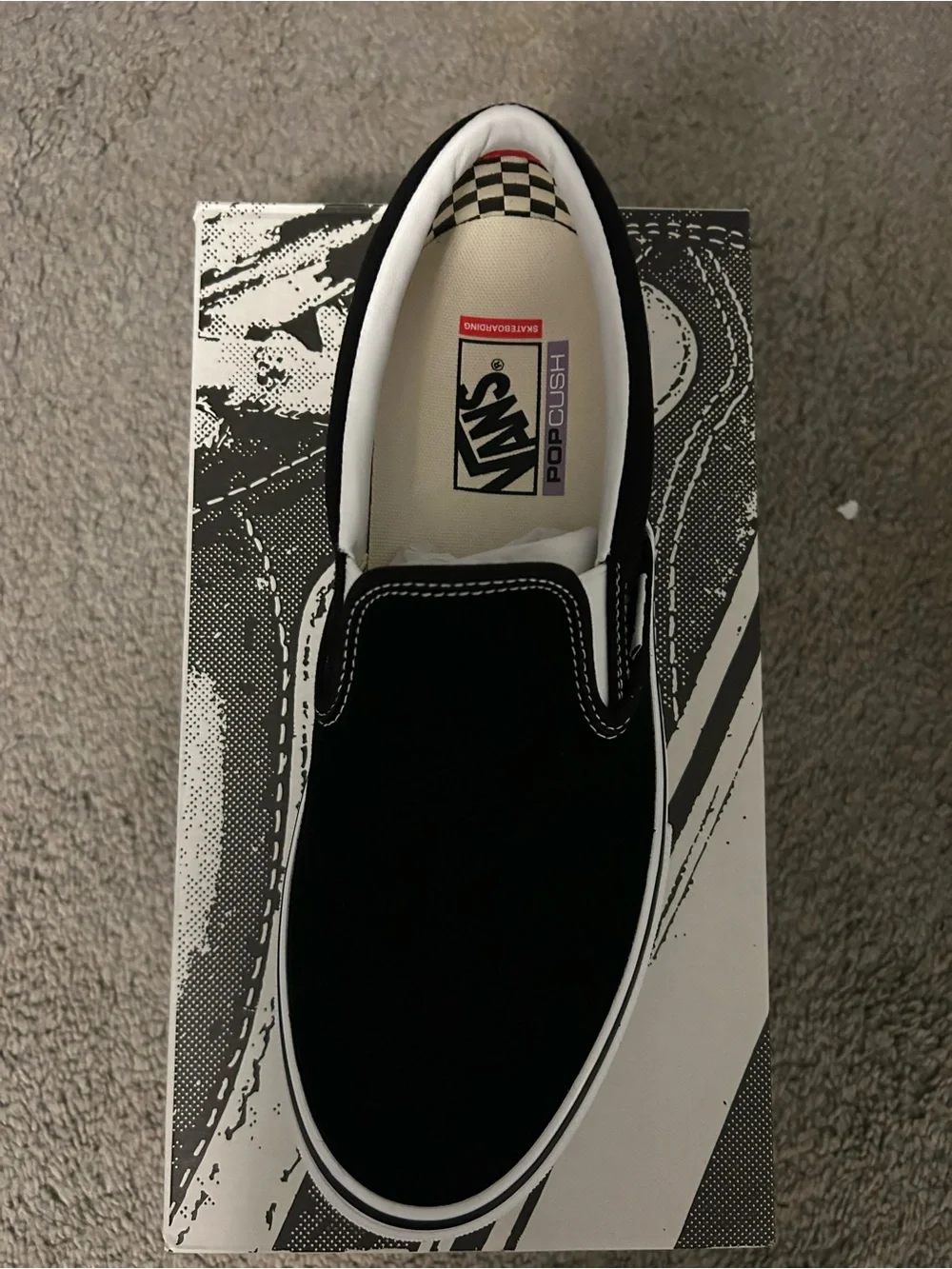 Vans Skate Slip-On Black White 10.5 New!!